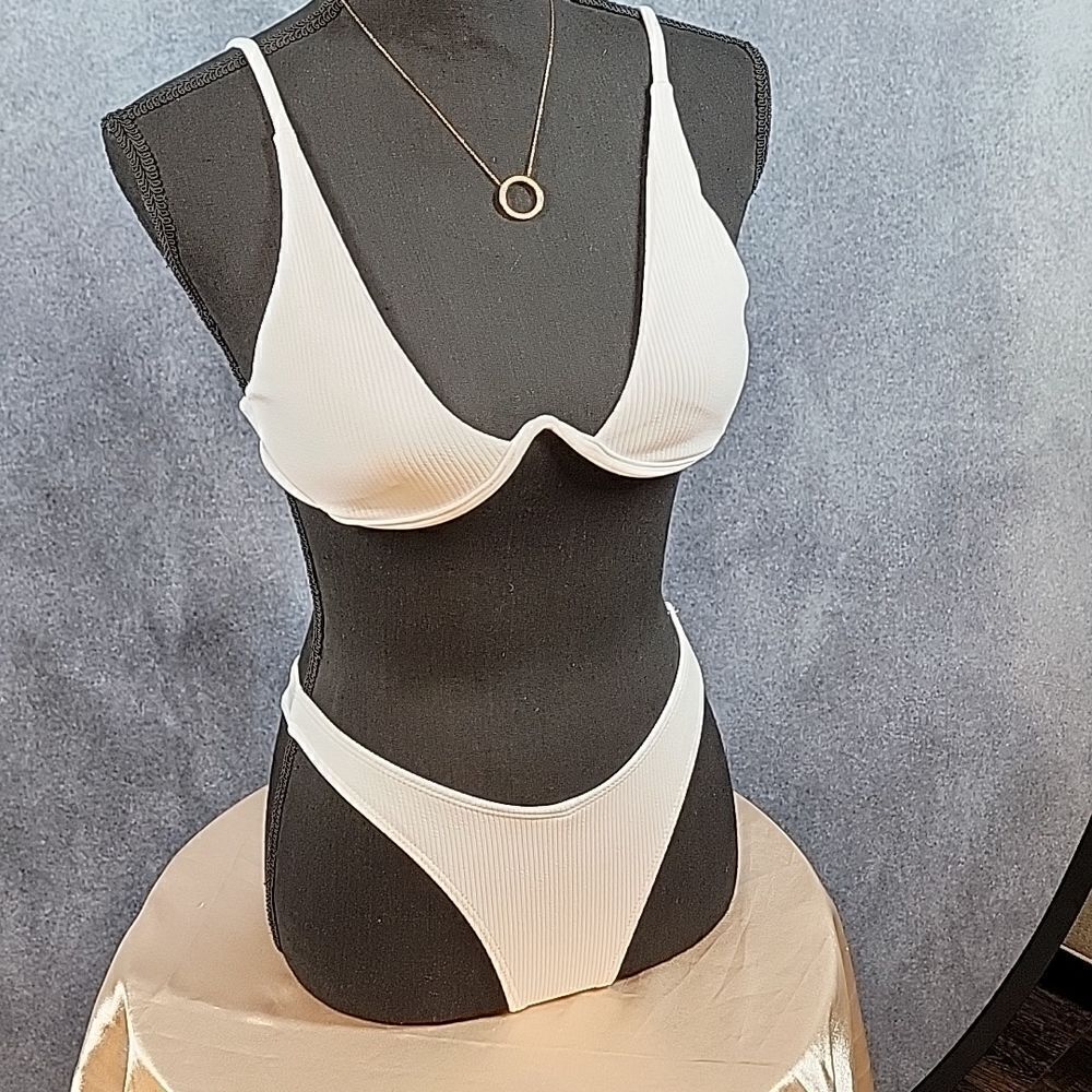 White Sexy Plunging Underwire Pushup 2-piece High cut leg Bikini - Picture 8 of 15